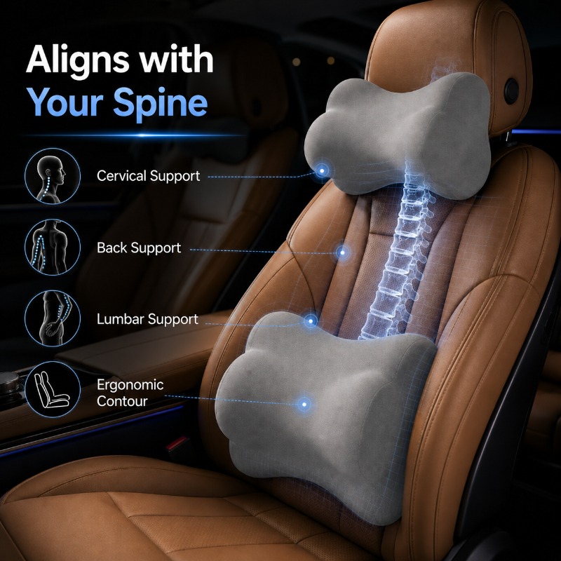 Memory Foam Car Neck Pillow Lumbar Support - Universal Car Headrest Neck Pillow Lumbar