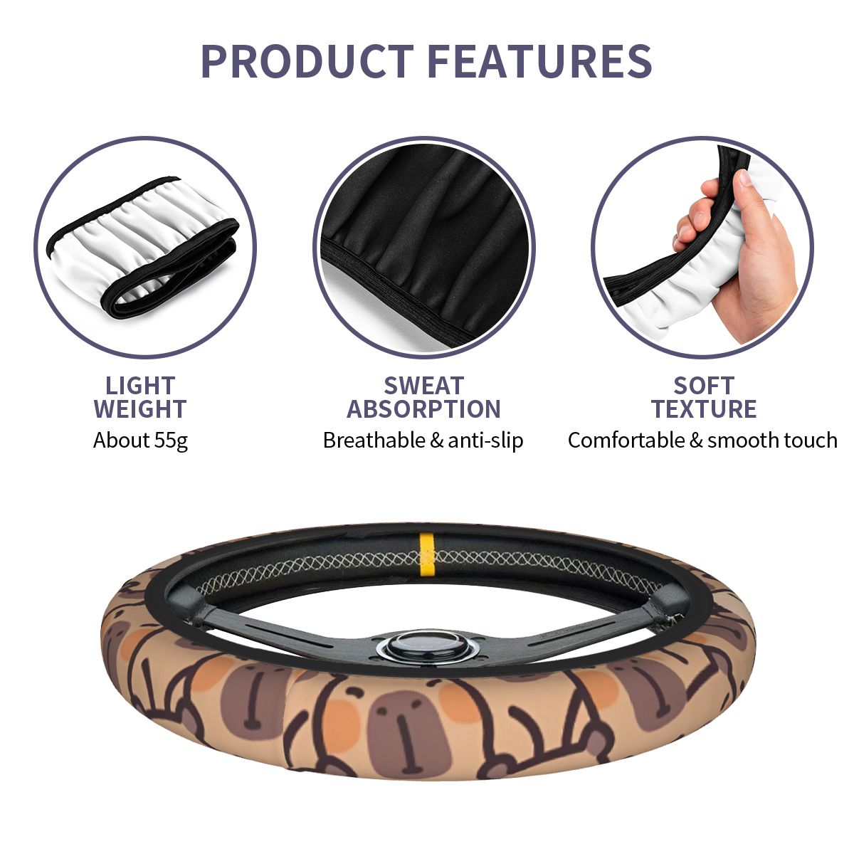 Kawaii Anime Capybara Car Stee - Car Steering Wheel Cover Anti Slip Breathable ulasan dan harga