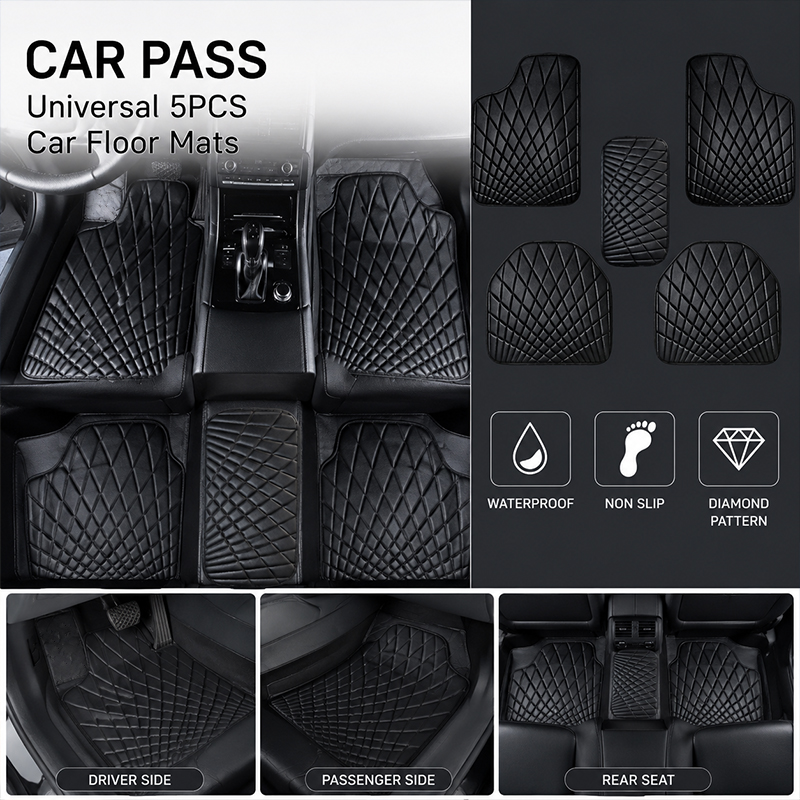 CAR PASS Universal 5PCS Leathe - Car Floor Mats Universal Waterproof Leather ulasan dan harga
