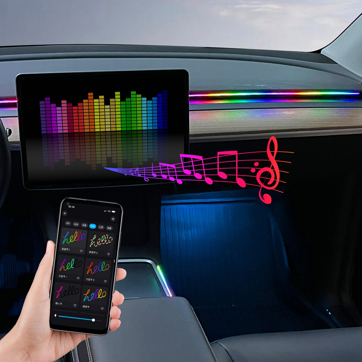 Car LED Ambient Light USB 64 C - Led Ambient Interior Car Lights App Control ulasan dan harga