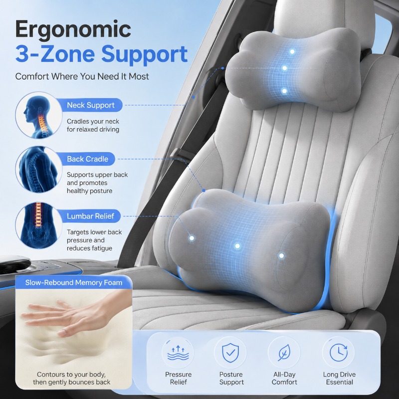 Memory Foam Car Headrest Pillo - Memory Foam Car Neck Pillow Lumbar Support ulasan dan harga